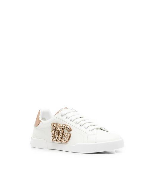 Dolce & Gabbana White Crystal-Embellished Dg Logo Sneakers