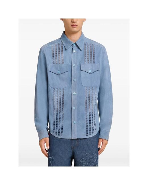 Marni Blue Cut-Out Flap-Pocket Shirt