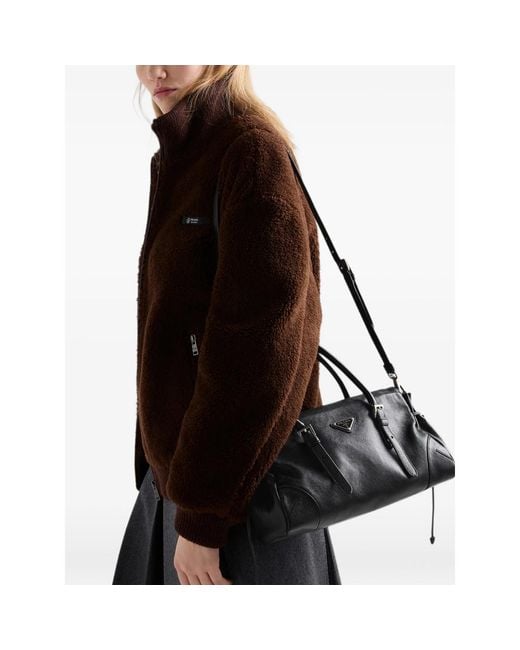 Prada Black Bonnie Medium Antiqued Leather Tote Bag