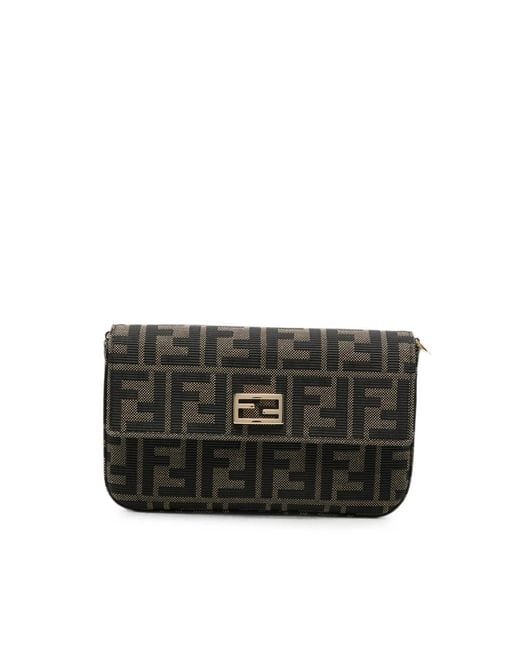 Fendi Black Baguette Ff-Motif Clutch Bag