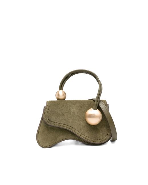 Cult Gaia Green Curved-Suede Embellished Tote Bag