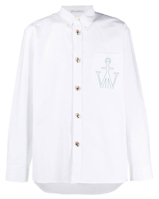 J.W. Anderson White Logo-embroidered Cotton Shirt for men