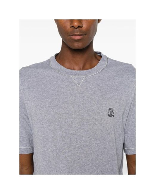 Brunello Cucinelli Gray Logo-Embroidered T-Shirt for men