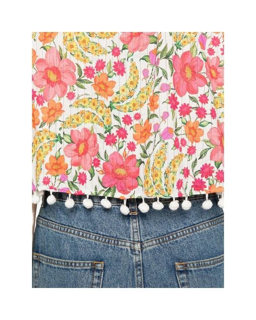 Farm Rio Pink Floral Pom-Pom Top