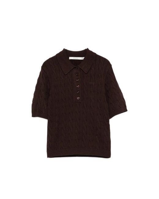 Gestuz Brown Gzthilla Cable-Knit Polo Top