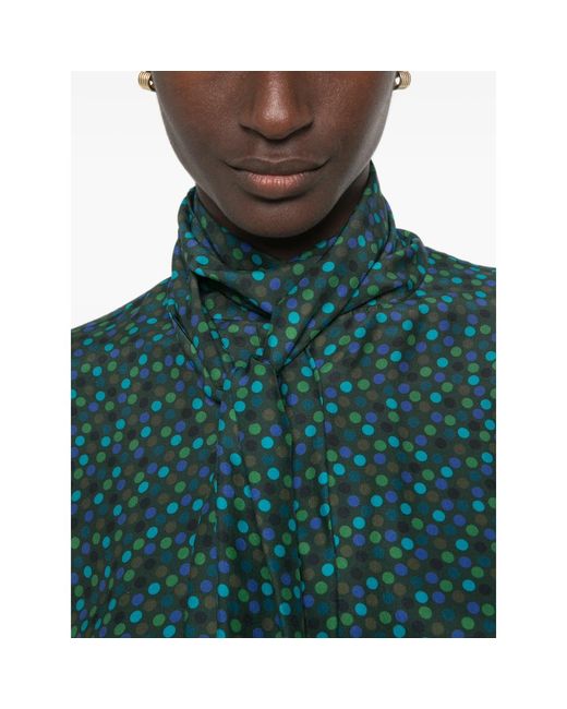 Gianluca Capannolo Green Katherine Polka-Dot Pussy-Bow Blouse
