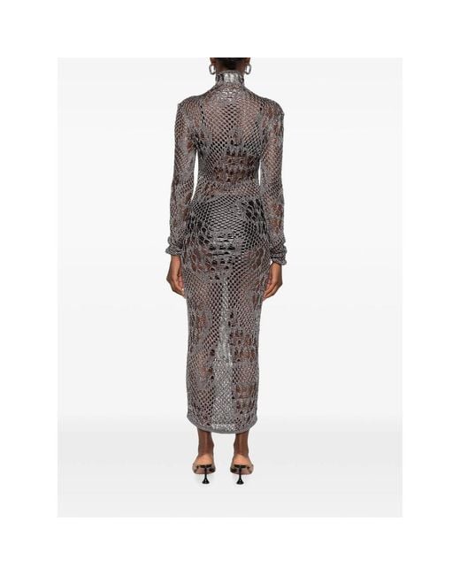 Dondup Brown Open-Knit Long-Sleeved Midi Dress