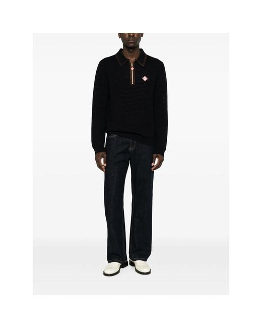 Casablanca Black Waffle-Knit Zip-Up Sweater for men