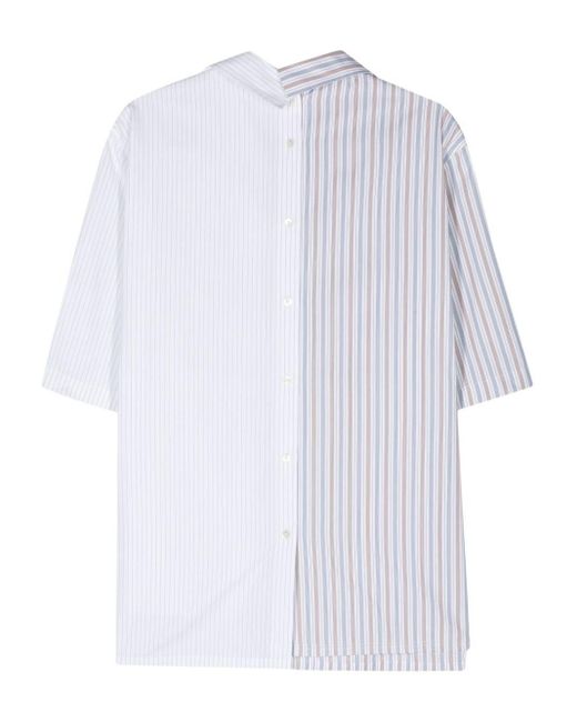 Lanvin White Striped Asymmetric Cotton Shirt for men