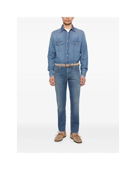 Jacob Cohen Blue Shirt Cotton-Linen for men