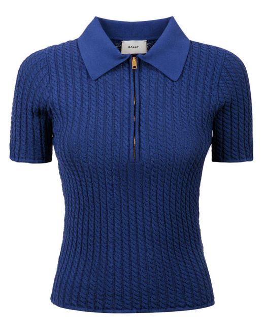 Bally Blue Cable-Knit Zipped Polo Shirt