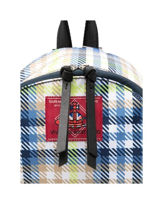 Vivienne Westwood Blue Medium George Check-Pattern Logo-Patch Backpack for men