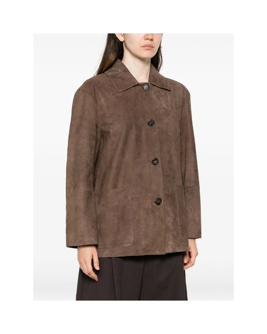 Max Mara Brown Smmastrale Button-Fastening Leather Jacket