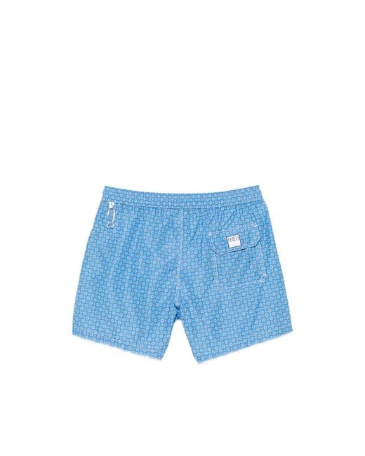 Fedeli Blue Drawstring Print Swim Shorts for men