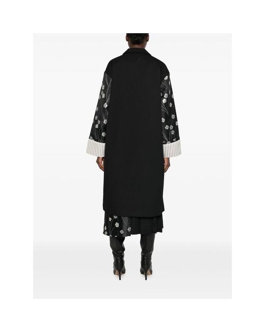 Stine Goya Black Floral-Print Panelled Coat