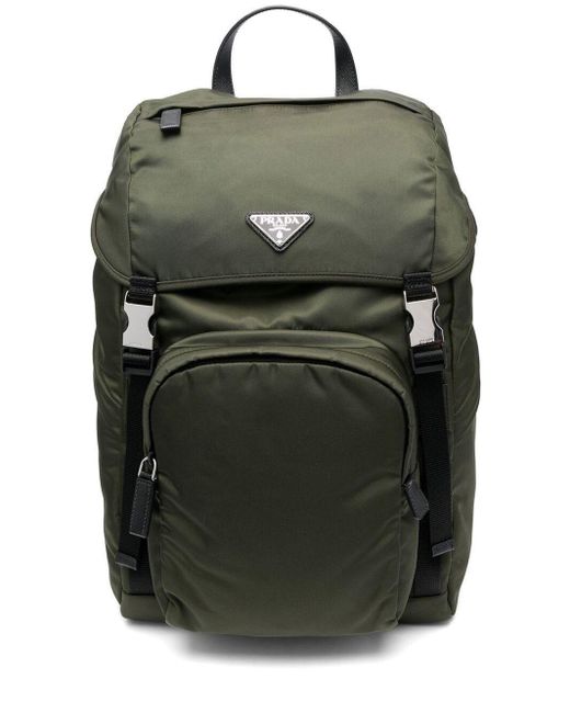 Prada Black Logo-Triangle Buckled Backpack for men