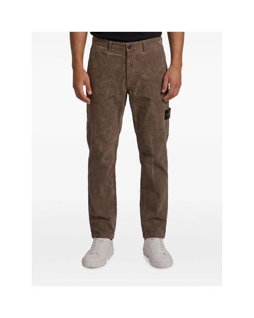 Stone Island Brown Terra-Effect Corduroy Trousers for men