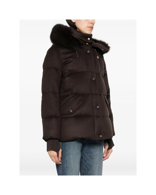 Moorer Black Attica Fur-Trim Hooded Jacket