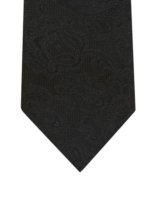 Etro Black Paisley-Print Metallic-Effect Tie for men