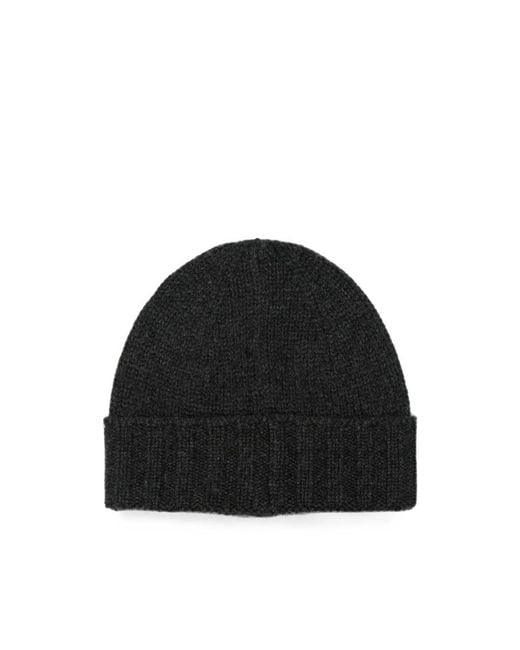 Fileria Black Ribbed-Knit Beanie Hat for men