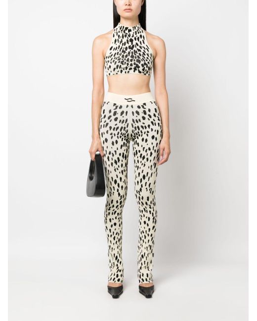 Ssheena White Animal-Pattern Knitted Trousers