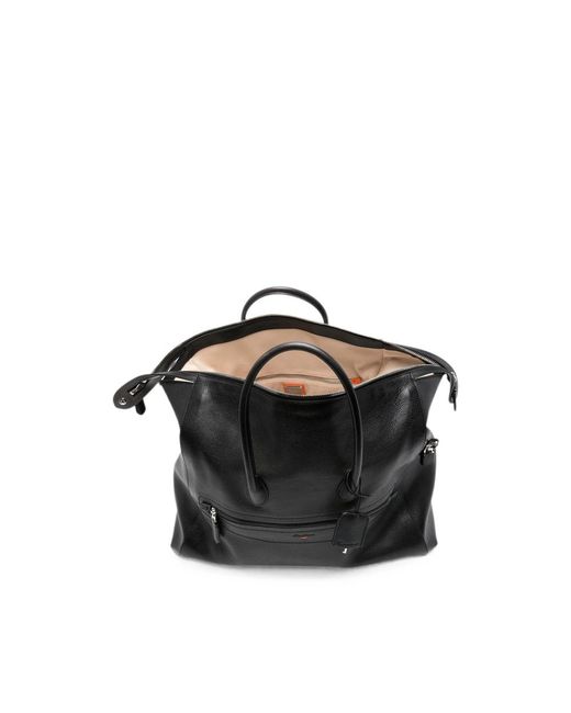 Santoni Black Grained-Leather Holdalls Bag for men