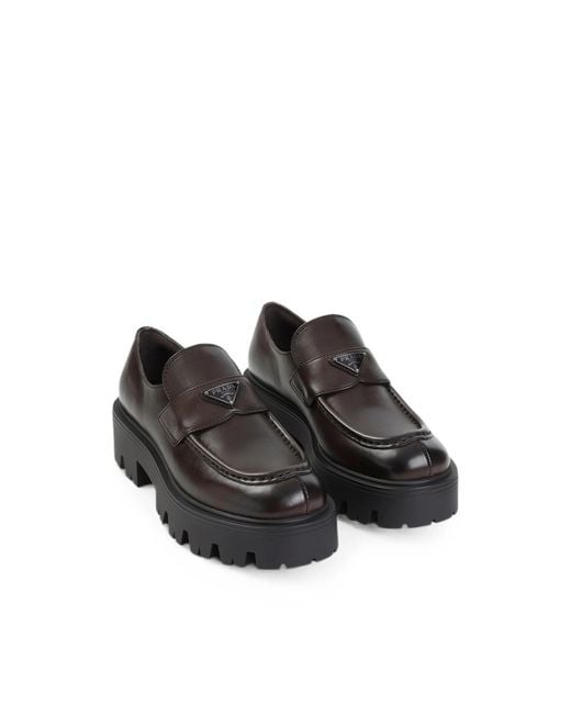 Prada Black Logo-Plaque Loafers