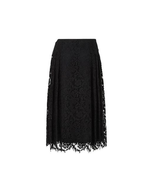 Fendi Black Lace Pleated Midi Skirt