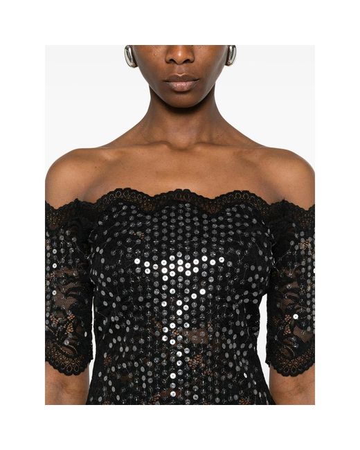Rabanne Black Sequin Lace Top