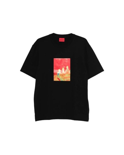 HUGO Black Graphic Print Crew Neck T-Shirt for men