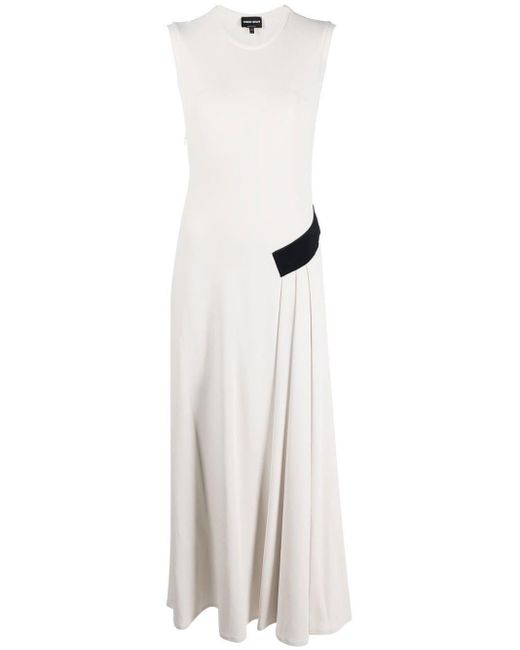 Giorgio Armani White Asymmetric Pleated Sleeveless Dress