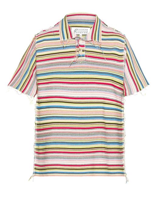 Maison Margiela Gray Striped Knitted Polo Shirt for men