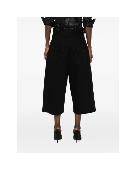 The Attico Black Wide-Leg Cropped Jeans