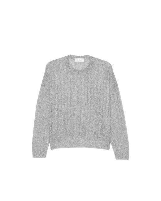 Lisa Yang Gray Cable-Knit Crew-Neck Sweater