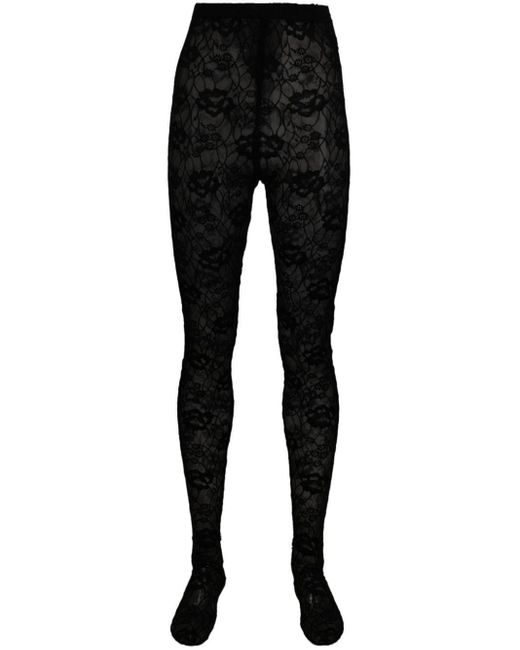 Saint Laurent Black Lace-detailing Stretch-design Tights