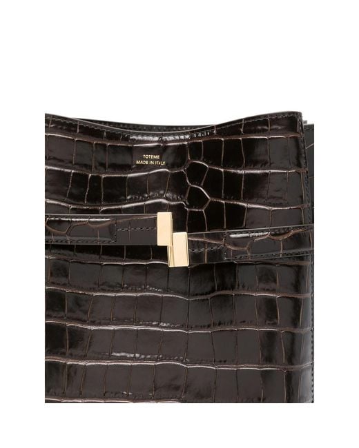 Totême Black Belted Crocodile-Embossed Bucket Bag