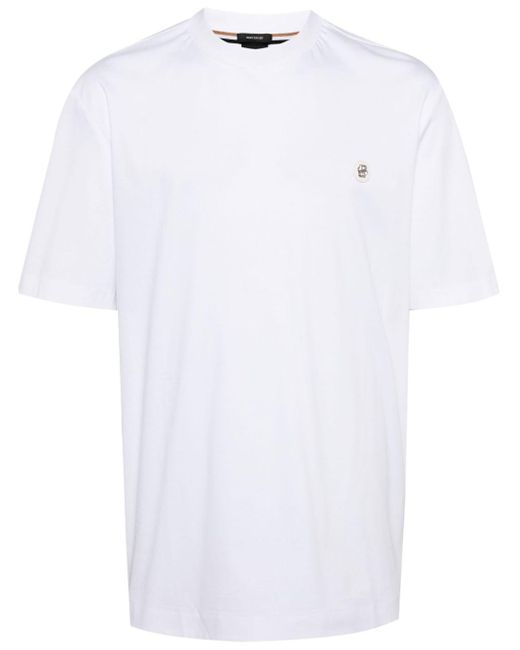 Boss White Logo-Plaque Cotton T-Shirt for men