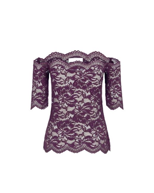 Rabanne Purple Layered-Lace Off-Shoulder Top