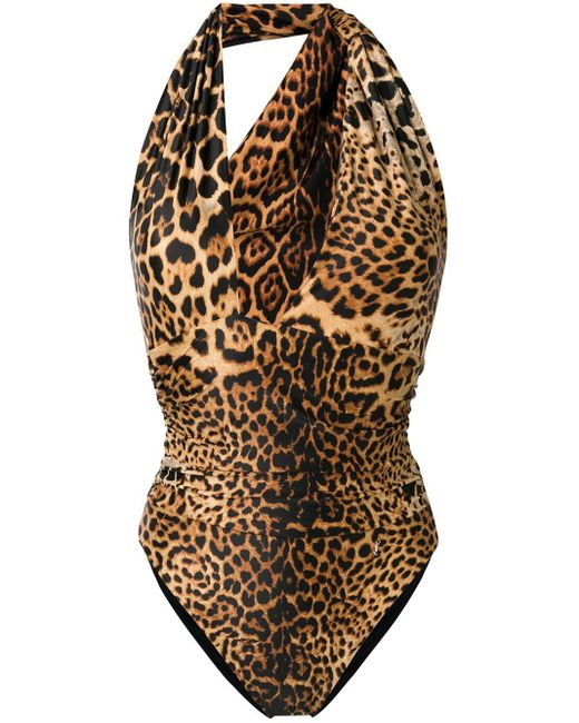 Saint Laurent Black Leopard-print Asymmetric Swimsuit
