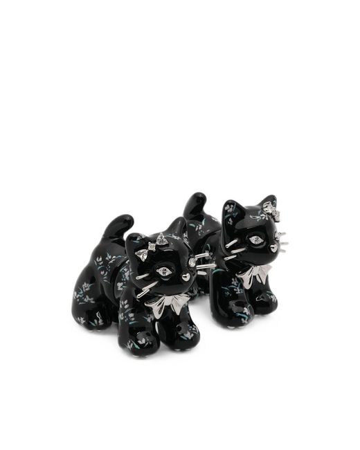 YVMIN Black Split Kitten Crystal-Embellished Earrings