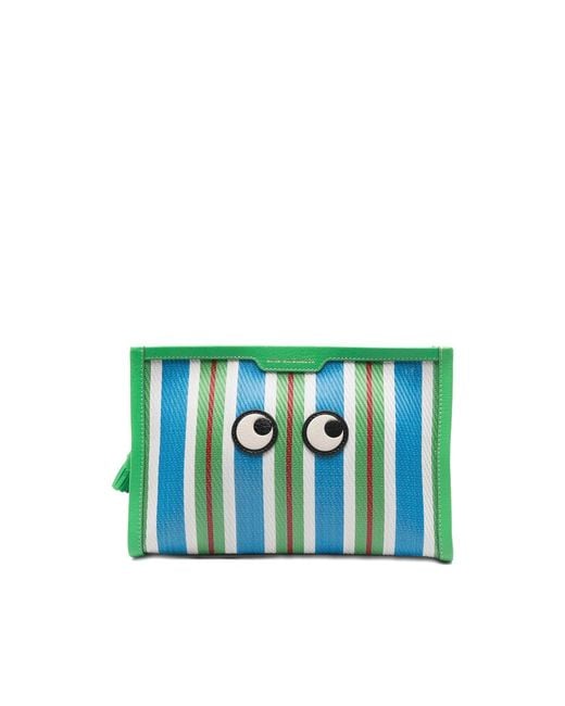 Anya Hindmarch Blue Striped Eye Make Up Bag