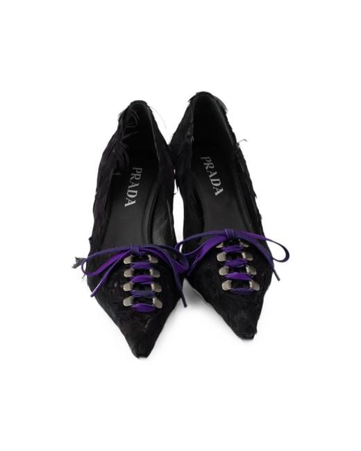 Prada Black Feather-Embellished Satin Pumps