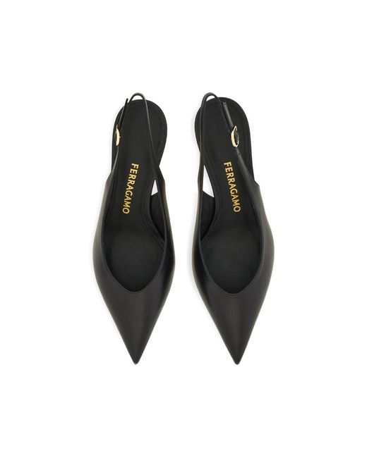 Ferragamo Black Slingback Shoes Pointed-Toe Leather