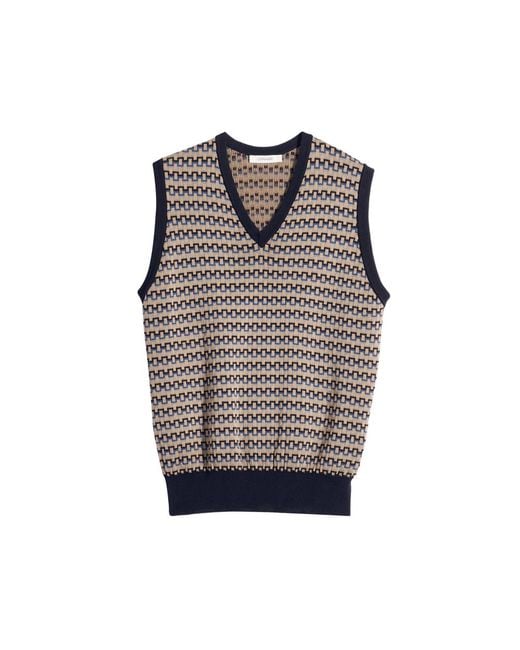 Lemaire Gray Patterned V-Neck Vest for men