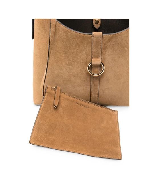 Strathberry Brown Suede Bar-Detail Shoulder Bag