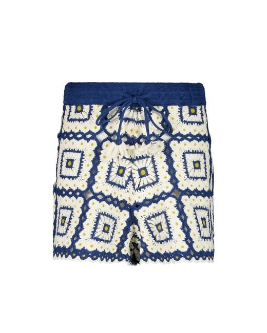 ALÉMAIS Blue Dolly Patchwork Crochet Shorts