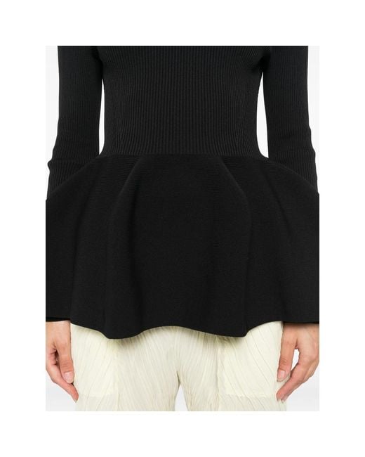 CFCL Black Pottery Ribbed Peplum Top