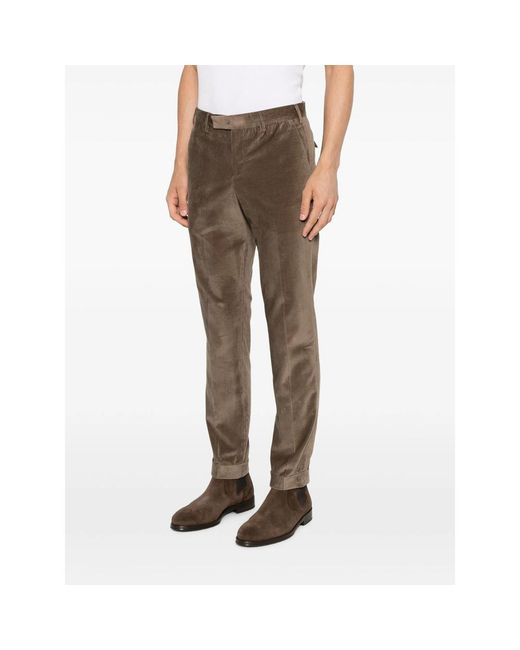 PT Torino Brown Corduroy-Texture Turned-Up Trousers for men