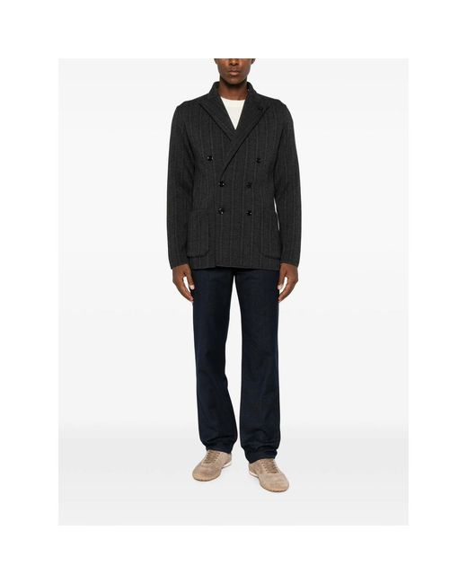 Lardini Black Herringbone Double-Breasted Jacket for men