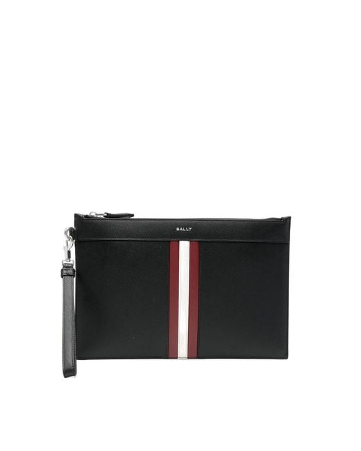 Bally Black Mythos Stripe-Detail Clutch Bag for men